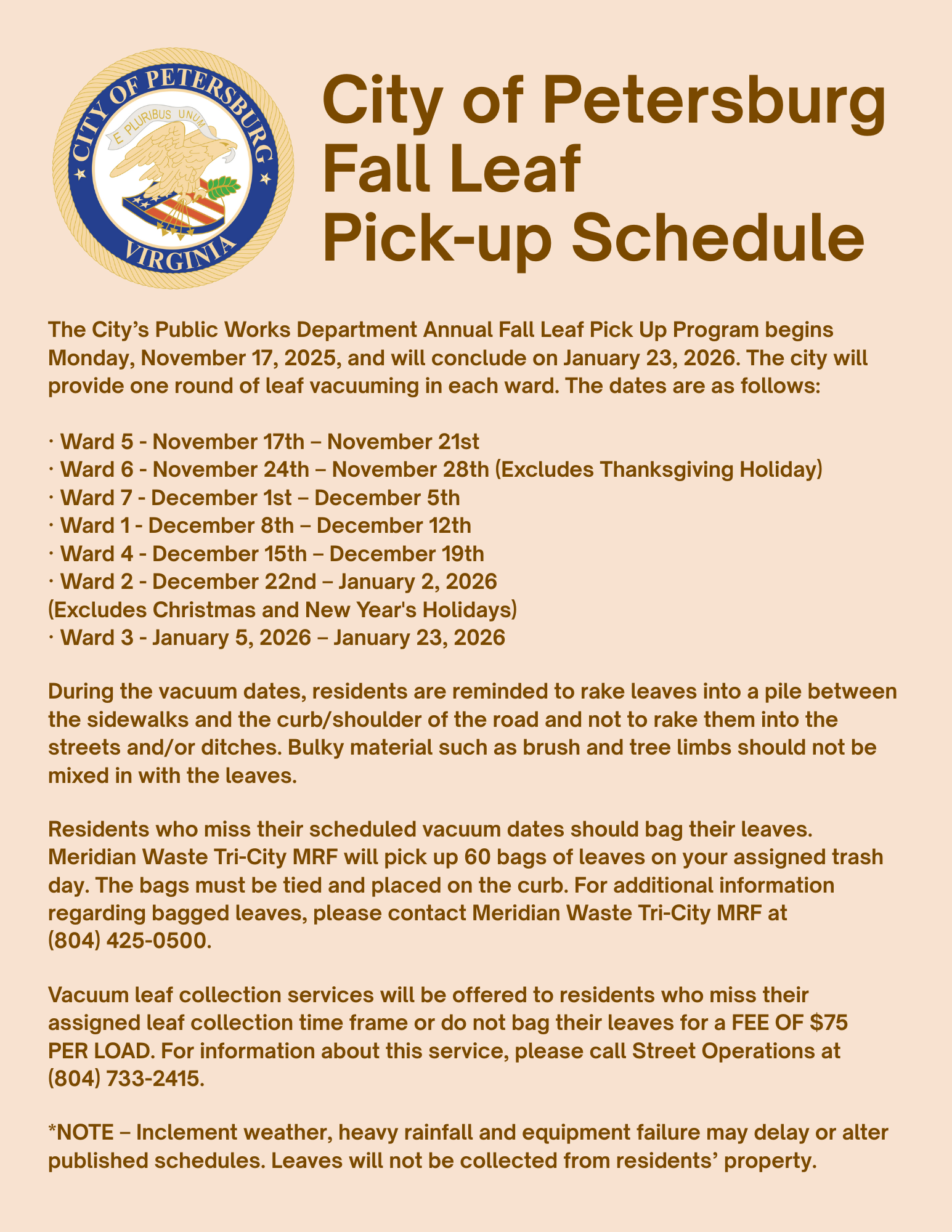 Fall Leaf Schedule 2025 updated